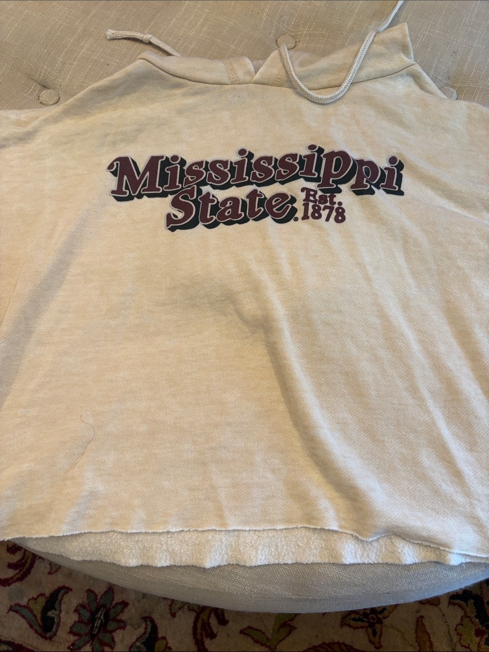 Mississippi State Kids Hoodie Tee - Cream with Maroon Logo